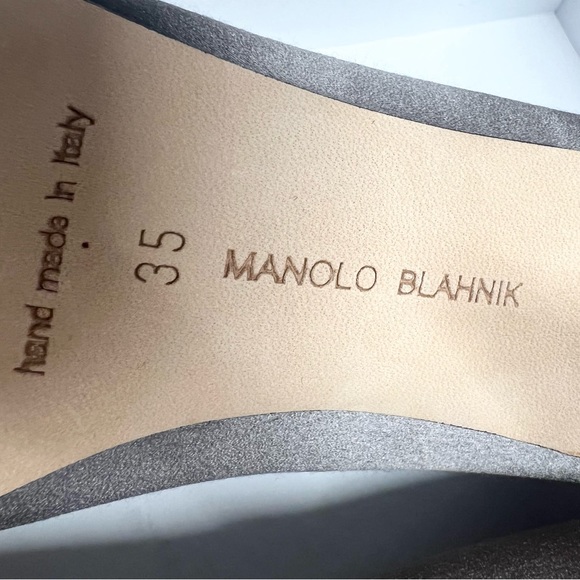 Manolo Blahnik Hangisi Dark Gray Satin Jeweled Buckle heels Pumps - Picture 5 of 10